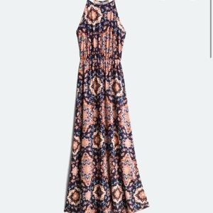 French Grey Navy and Peach Patterned Maxi Dress